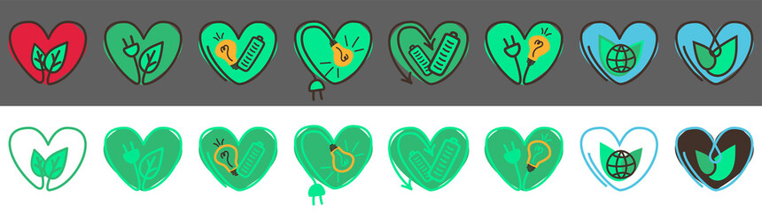 Wall Mural - Hand drawn style eco doodle vector icons set