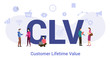 clv customer lifetime value concept with big word or text and team people with modern flat style - vector