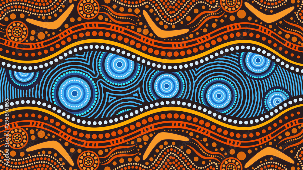 Illustration based on aboriginal style of background. - obrazy, fototapety, plakaty 