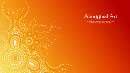 Wall Mural - Aboriginal dot art vector banner with text.