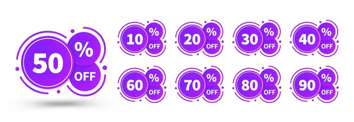 Wall Mural - sale tags set badges template, up to 10, 20, 90, 80, 30, 40, 50, 60, 70 percent off. templates ready