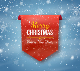 Wall Mural - christmas tag isolated with snow. red vector banner. merry christmas and happy new year label. vecto