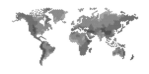 flat pixel dots world map with atlantic ocean in the design of points dots of hexagons. planet earth
