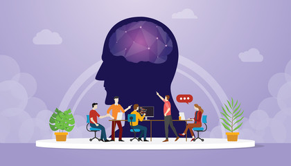 cyber mind development oriented with team developer with modern flat style - vector