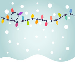 Canvas Print - christmas winter landscape with colorful lights.
