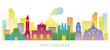 Philippines Skyline Landmarks Colorful Silhouette Background
