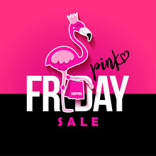 Pink Friday (Flamingo) Sale - Lettering Design Background. Hand Drawn Lettering Card, Background. Vector Illustration For Banner, Discounting, Posters, Social Media, Or Other Printing.