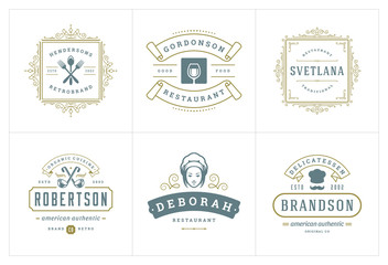 Restaurant logos templates set vector illustration good for menu labels and cafe badges