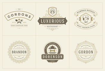 Canvas Print - Restaurant logos templates set vector illustration good for menu labels and cafe badges