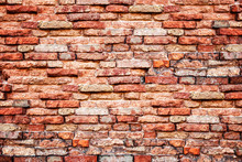 Old Orange Brick Wall Background With Aging And Rustic Texture