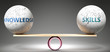 Knowledge and skills in balance - pictured as balanced balls on scale that symbolize harmony and equity between Knowledge and skills that is good and beneficial., 3d illustration