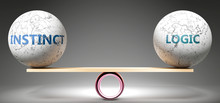 Instinct And Logic In Balance - Pictured As Balanced Balls On Scale That Symbolize Harmony And Equity Between Instinct And Logic That Is Good And Beneficial., 3d Illustration