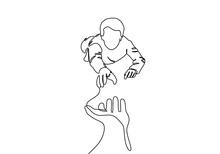 Continuous One Line Drawing Of Helping Hand Vector. Act Of Kindness Theme. Person Help His Friend.