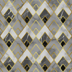 Wall Mural - Marble Luxury Geometric Seamless Pattern. Vector Repeat Background