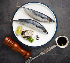 Above view decoration with fish on plate