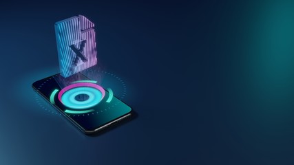 Wall Mural - 3D rendering neon holographic phone symbol of file excel icon on dark background