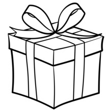 Gift With Bow. Box, Outline, Comic, Monochrome, Christmas, Birthday, Present.