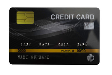 Black credit card isolated on white background with clipping path