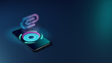 Wall Mural - 3D rendering neon holographic phone symbol of interface icon on dark background