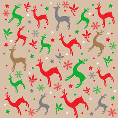 Wall Mural - Christmas Deers Decorative paper pattern, Vector Design