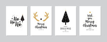 Set Of Christmas And Happy New Year Greeting Cards With Lettering Calligraphy Decorative Ornament Elements.