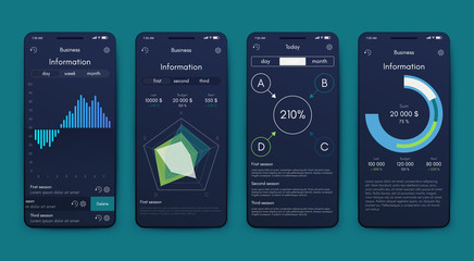 Different UI, UX, GUI screens and flat web icons for mobile apps