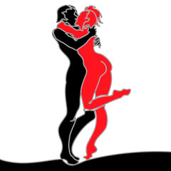 Wall Mural - Flat continuous line art Couple Kissing concept