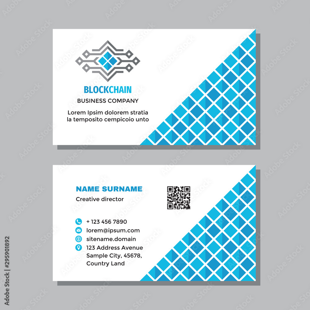 Business visit card template with logo - concept design. Network computer  digital technology. Blockchain cryptocurrency sign. Vector illustration.  Stock Vector | Adobe Stock