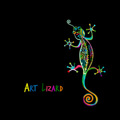 Poster - Ornate lizard colorful isolated on black for your design