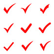 © Maksim - Set of red tick icons. Vector red confirm icons set on white background