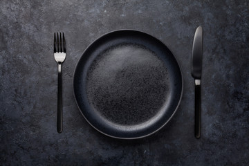 Empty plate, fork and knife