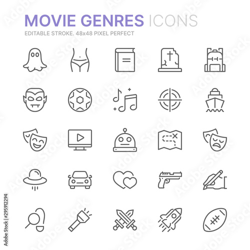 Cuadros en Lienzo Collection of movie genres related line icons