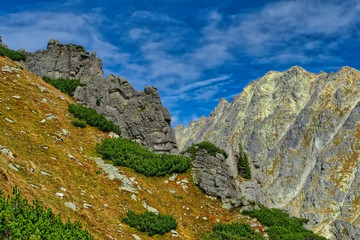 Wall Mural - Autumn view of sunny mountains in High Tatras