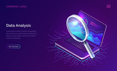 Wall Mural - data analysis, search engine optimization or seo isometric concept vector illustration. large magnif