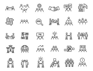 Aufkleber - Set of linear teamwork icons. Communication icons in simple design. Vector illustration