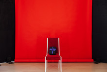 Red Black Background Room And One Chair