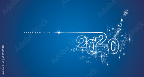 Fotografía New Year 2020 line design firework champagne shining white blue vector