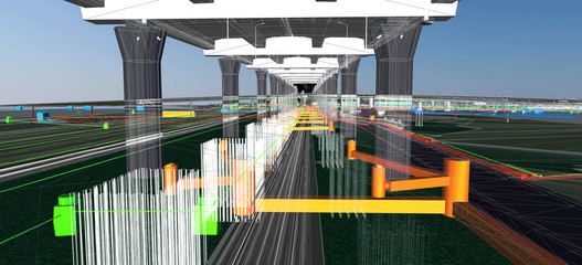 Wall Mural - the bim model of the object of transport infrastructure of wireframe view