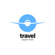 A traveling vector logo with the concept of a plane in globe circle shape. modern abstract and elegant design