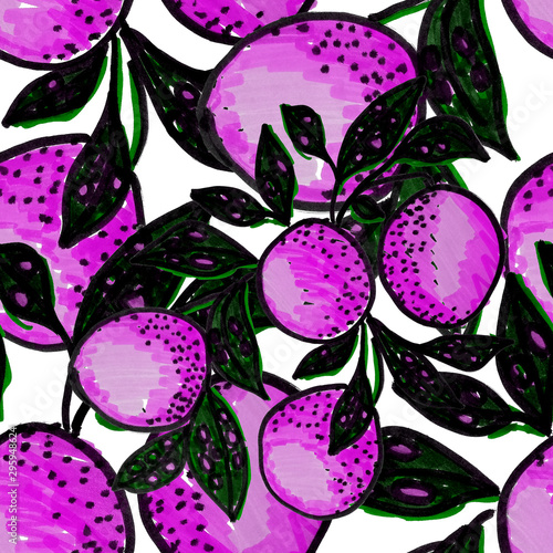 Creative seamless pattern with hand drawn abstract oranges. Fruity fashion pr...