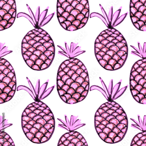 Creative seamless pattern with hand drawn abstract pineapples. Fruity fashion...