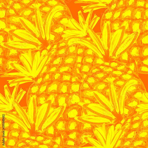 Creative seamless pattern with hand drawn abstract pineapples. Fruity fashion...