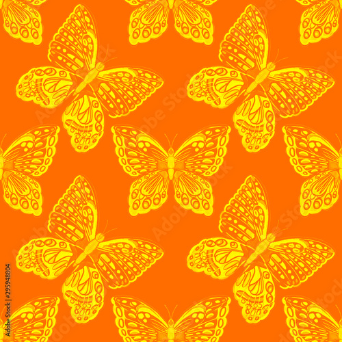 Beautiful creative seamless pattern with hand drawn butterflies. Fashion prin...