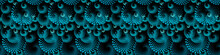 Abstract Seamless Black And Blue Geometric Pattern With Hexagons. Spiral-like Spotted Curles. Futuristic Psychedelic Optical Illusion. 3D Illustration