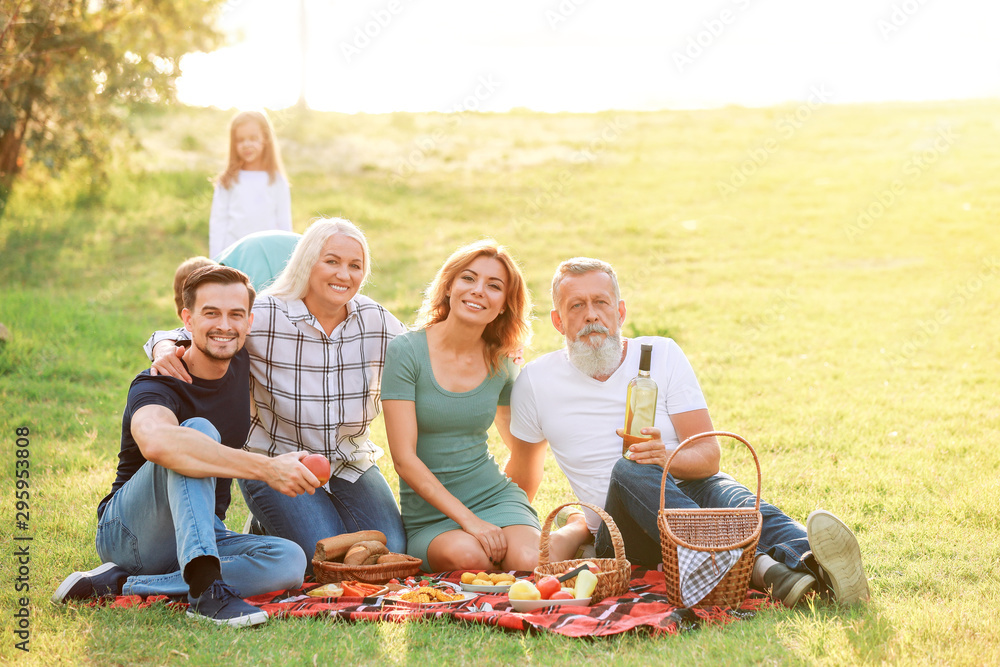 Big family having picnic in park