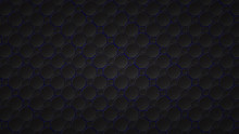 Abstract Dark Background Of Black Octagon And Square Tiles With Blue Gaps Between Them