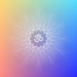 Divinely symbol Om and lotus; Bright modern gradient background; Spiritual sacred geometry, mandala in trance psychedelic style; Vector illustration.