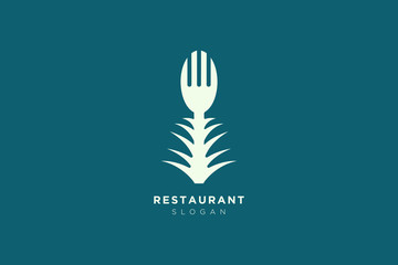 Wall Mural - Vector design of a restaurant logo with spoons, leaves and forks. For food, beverage, restaurant product labels