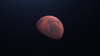 Wall Mural - beautiful abstraction of red mars planet rotating on black background in space. animation. day and n