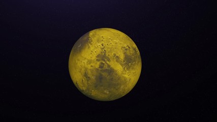 Wall Mural - colorful abstraction of unknown yellow planet rotating on black background in space. day and night o